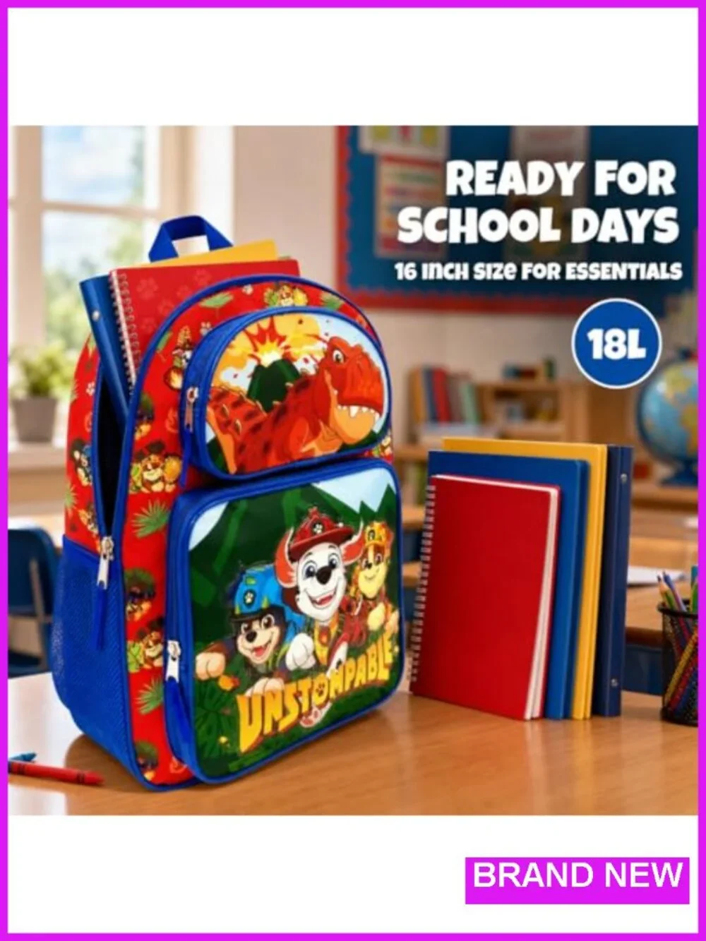 Kids Paw Patrol Dino Movie Cargo Backpack 16in Polyester School Bag